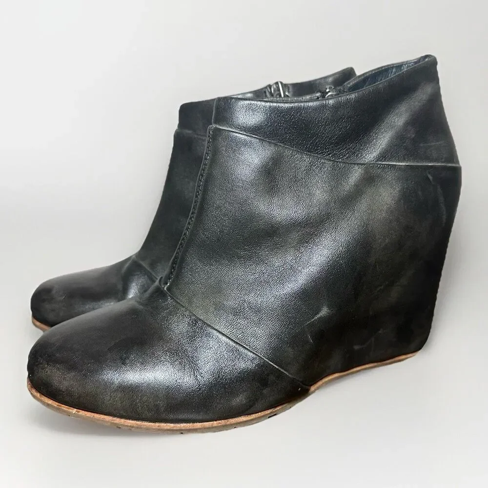 UGG Black Leather Wedge Ankle Booties